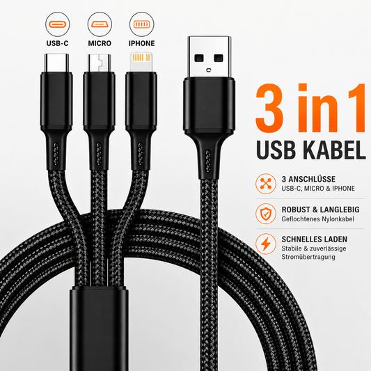 3 In 1 USB Schnellladekabel